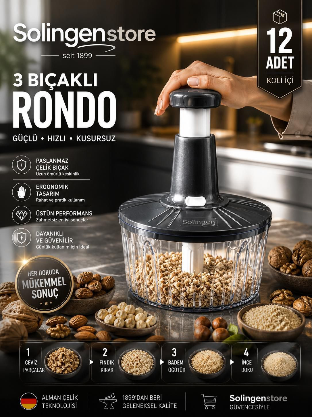 Solingen 3 Bıçaklı Paslanmaz Rondo ( 12 Adet )