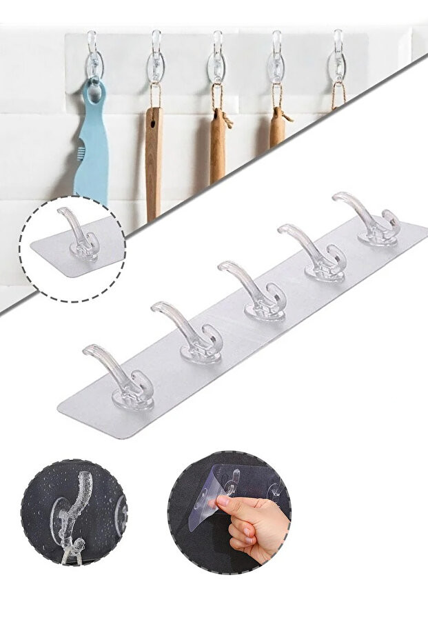 Ultra Güçlü Kendinden Yapışkanlı 5’li Duvar Askısı Banyo Mutfak İçin Havlu Askısı Havluluk Askılık