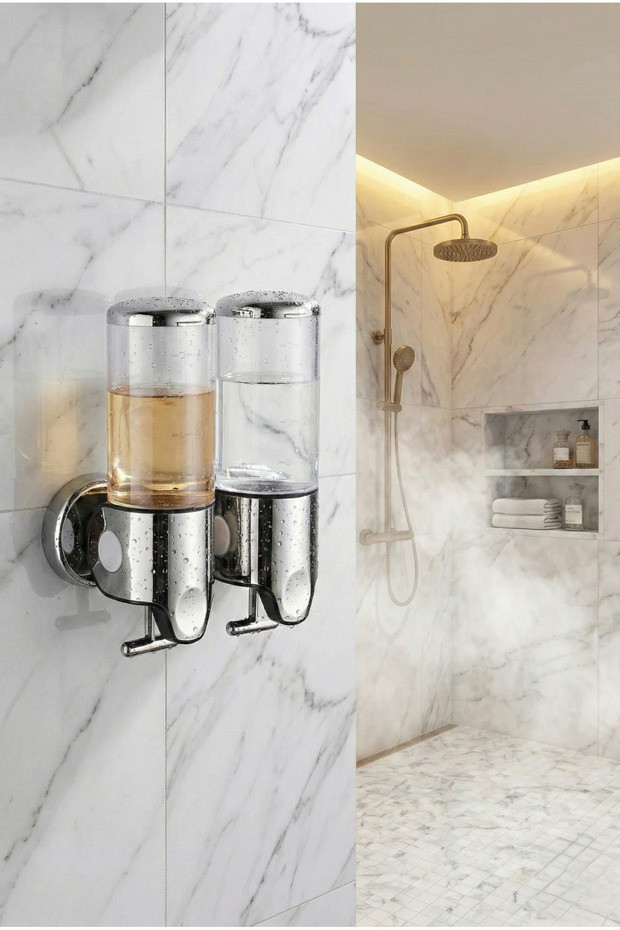 2'li Şeffaf Şampuanlık ve Sabunluk Seti (DİSPANSER) 27 x 12,5 x 10,5 cm